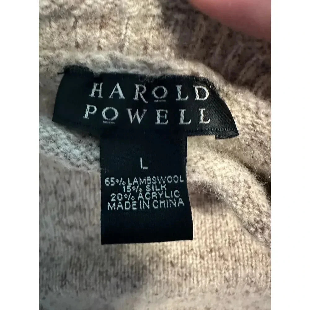 Harold Powell Lambs Wool Blend Crewneck Sweater Men's Size Large Khaki - Picture 3 of 5